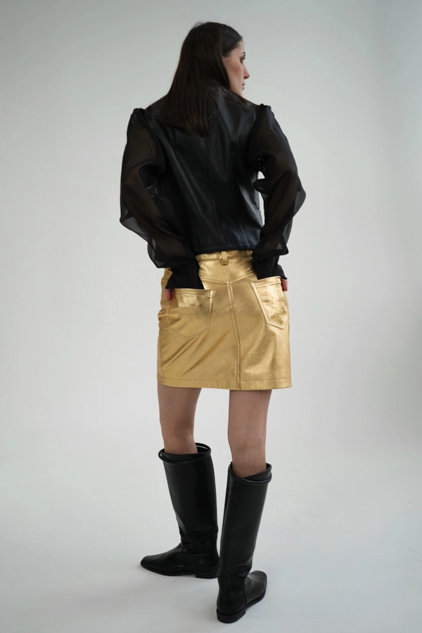 Юбка кожаная золотая