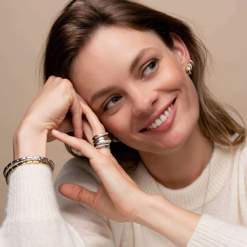 Кольцо Кроссовер Два Кольца с Кубическим Цирконием и Платиной