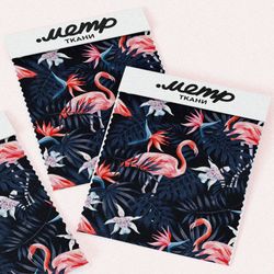 Ткань оксфорд 210 фламинго с листьями