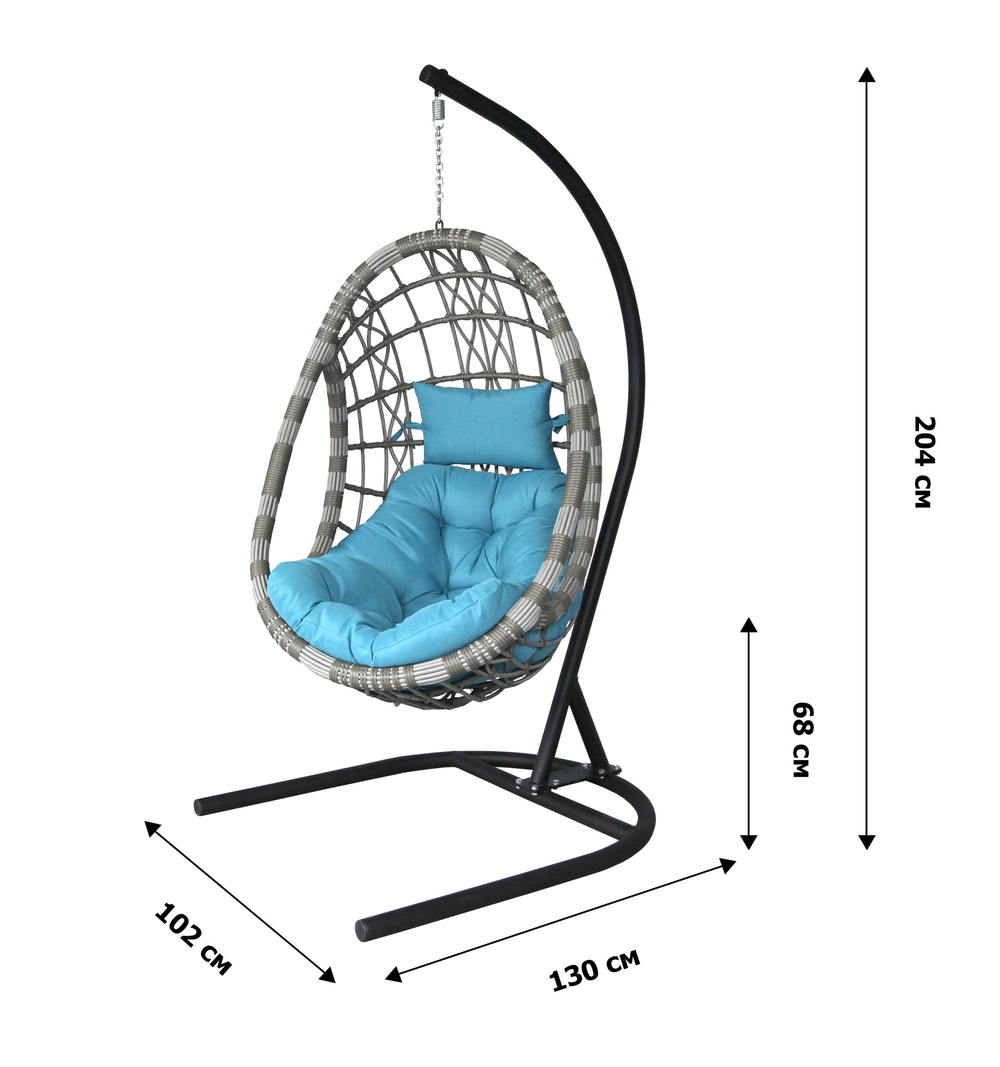 Кресло подвесное Ривьера арт.D66-МТ001 (стойка+основание.черн.,корзн.серая.,подуш.estera лазурный. 3уп. (В))