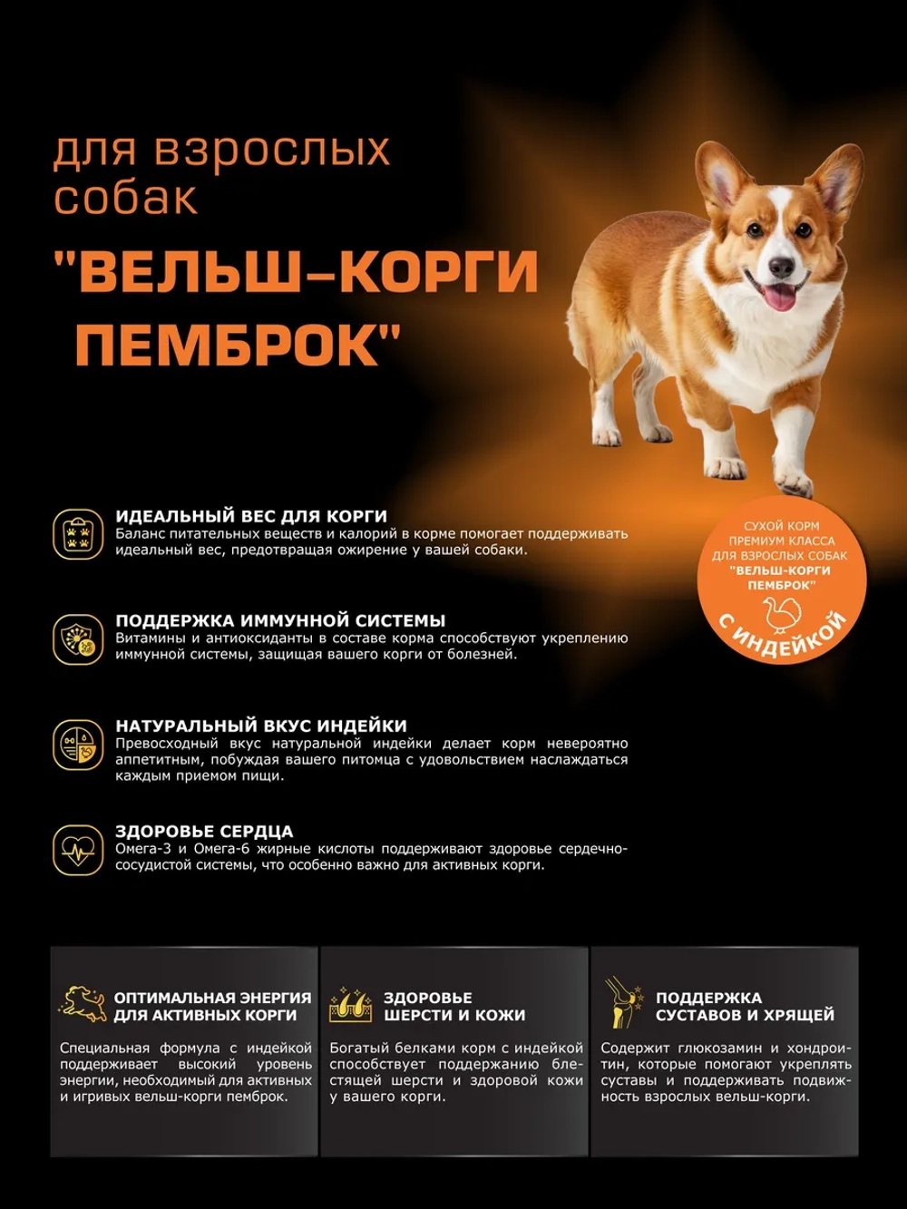 Корм для собак породы Вельш-корги пемброк, индейка, 2,5 кг