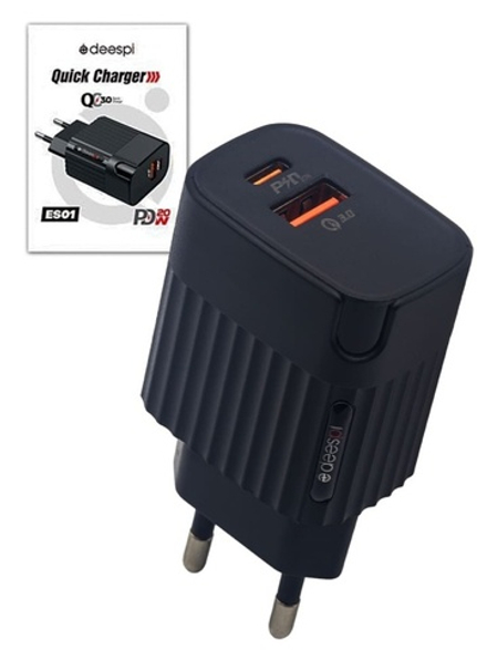 Сетевой адаптер питания DEESPI ES01 QC3.0+PD20W (черный)