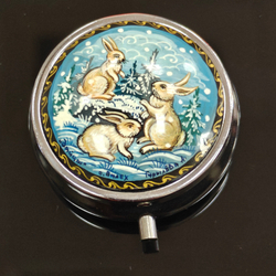 Сувенирный контейнер для хранения мелочей с ручной росписью Палех "Зайчики"