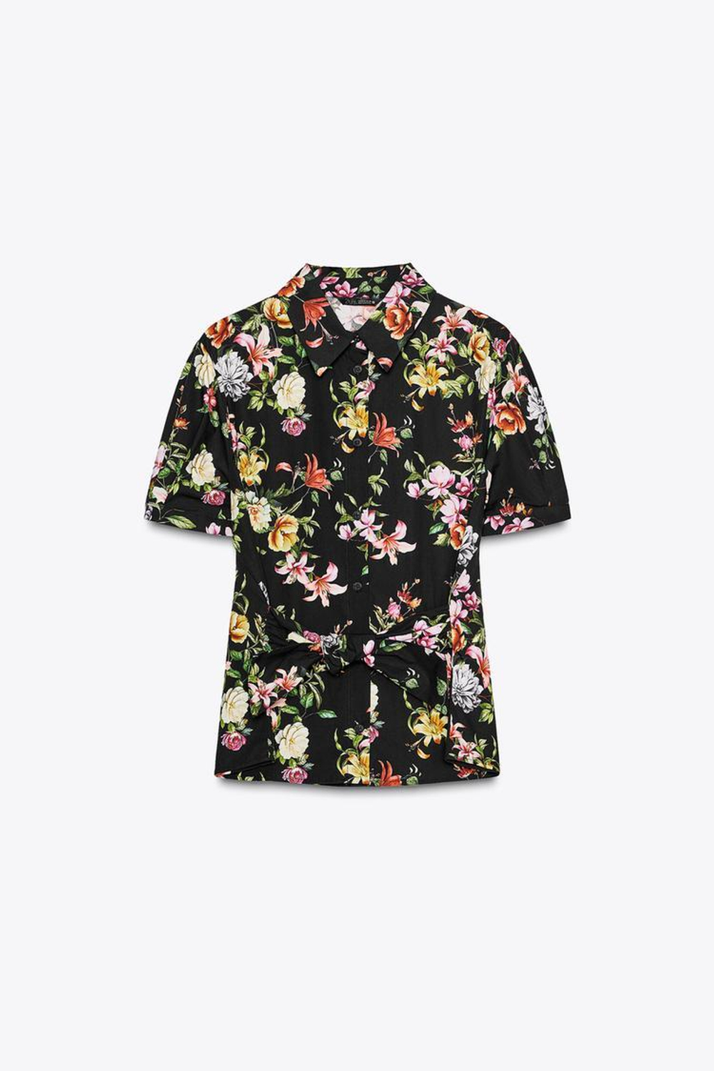 ZARA ТОП ИЗ ПОПЛИНА С ЦВЕТОЧНЫМ ПРИНТОМ, ЧЕРНЫЙ/ЗЕЛЕНЫЙ