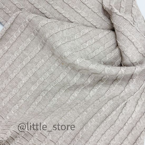 Плед вязаный С косами, Серо-бежевый