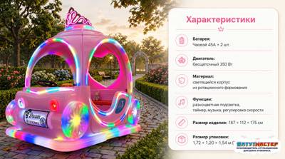 Бамперная машина «Принцесса» стеклопластик, аккумуляторная, 1,67×1,12×1,75 м