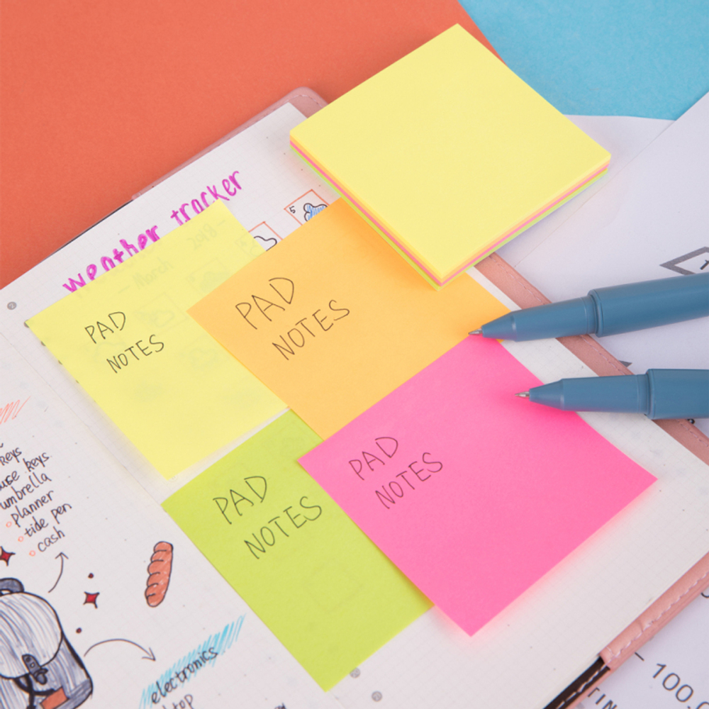 Клейкие листки DELI "Stick Up", 76х76 мм, неоновые, 4 цвета, 100 листов