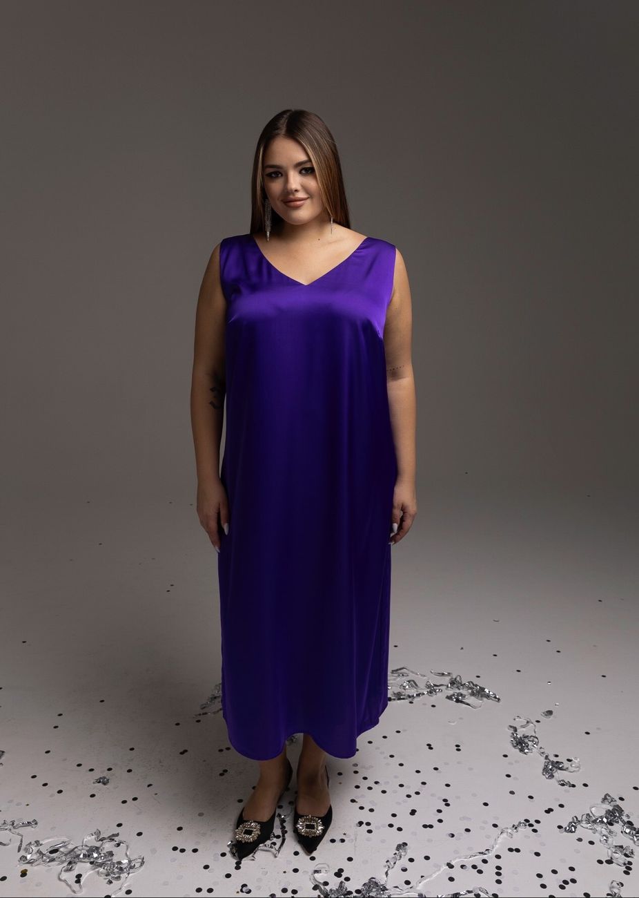 Платье-комбинация двухслойное, на широких бретелях, фиолетовый
