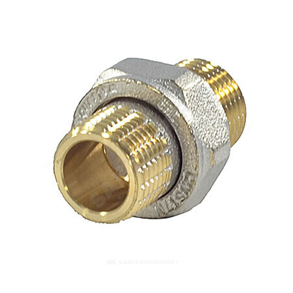 Соединитель латунь никель американка Ду 15 (1/2") прямой НР/НР 9014 ГОСТ 32585-2013 Aquasfera 9014-01