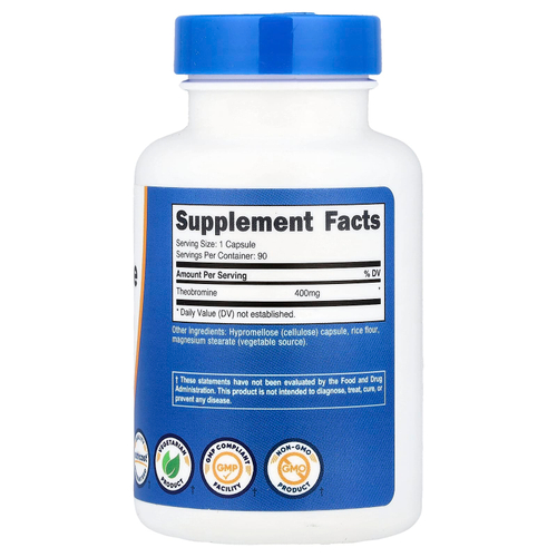 Nutricost, теобромин, 400 мг, 90 капсул