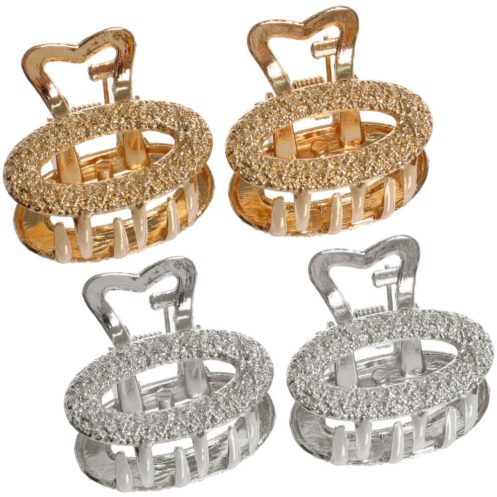 Заколки - крабы для волос на блистере 2шт «КАСКАДА», овал, цвет золото и серебро, 2.5*2см (пакет с подвесом)