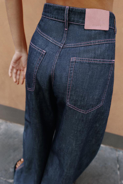 ZARA БРЮКИ BARREL ИЗ ЛЬНА, ИНДИГО