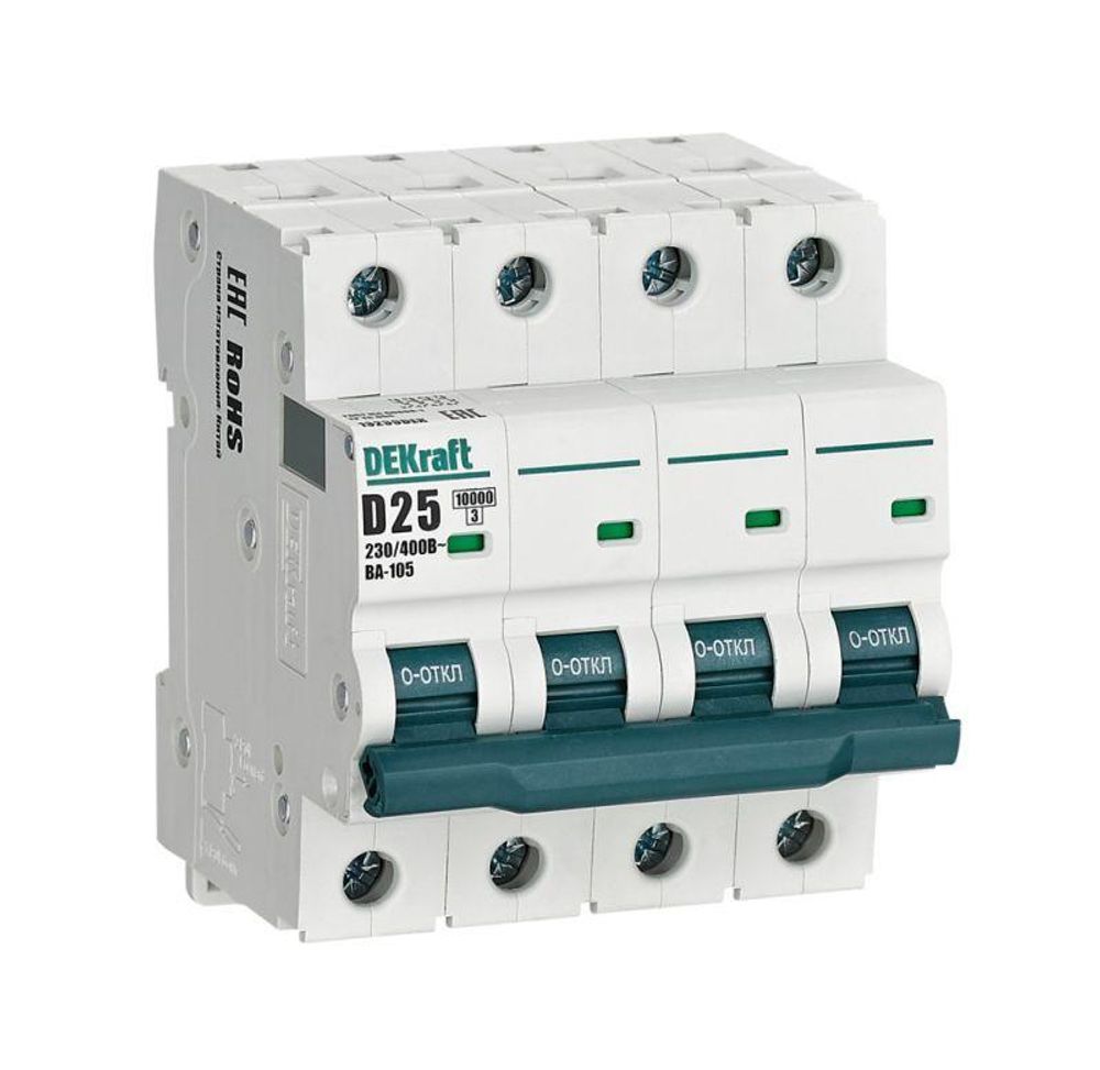 Выключатель автоматический модульный 4п D 25А 10кА ВА-105 DEKraft 13239DEK Выключатель автоматический модульный 4п D 25А 10кА ВА-105 DEKraft 13239DEK