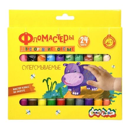 Фломастеры 24 цветов Каляка-Маляка, двухсторонние, утолщённые, смываемые, картонная упаковка