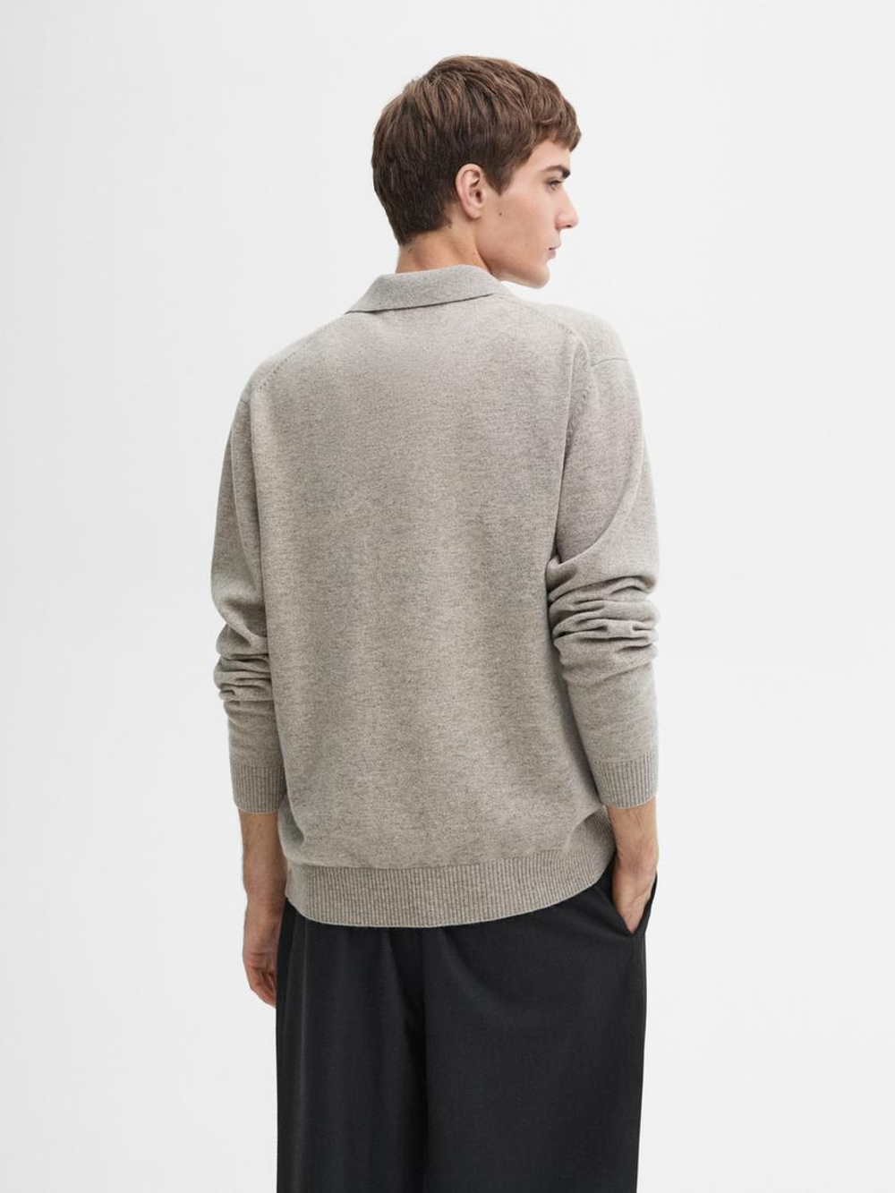 Massimo Dutti Свитер из 100% шерсти с воротником-поло, цвет морской волны