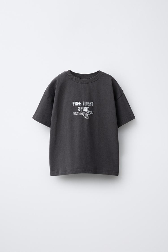 ZARA ФУТБОЛКА С ПРИНТОМ, АНТРАЦИТОВО-СЕРЫЙ