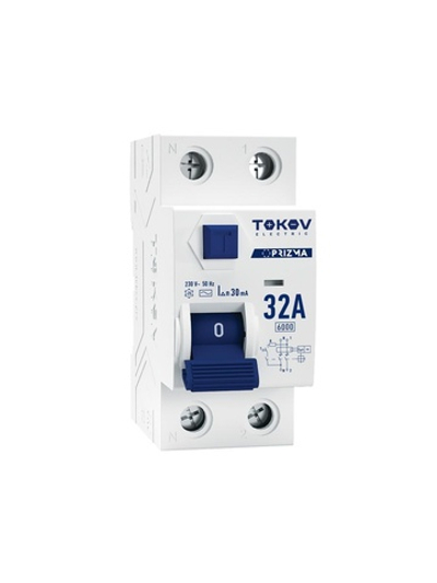 Выключатель дифференциального тока (УЗО) 2п (1P+N) 32А 30мА тип AC 6кА PRIZMA TOKOV ELECTRIC TKE-PZ60-RCDM-2-32-30-AC