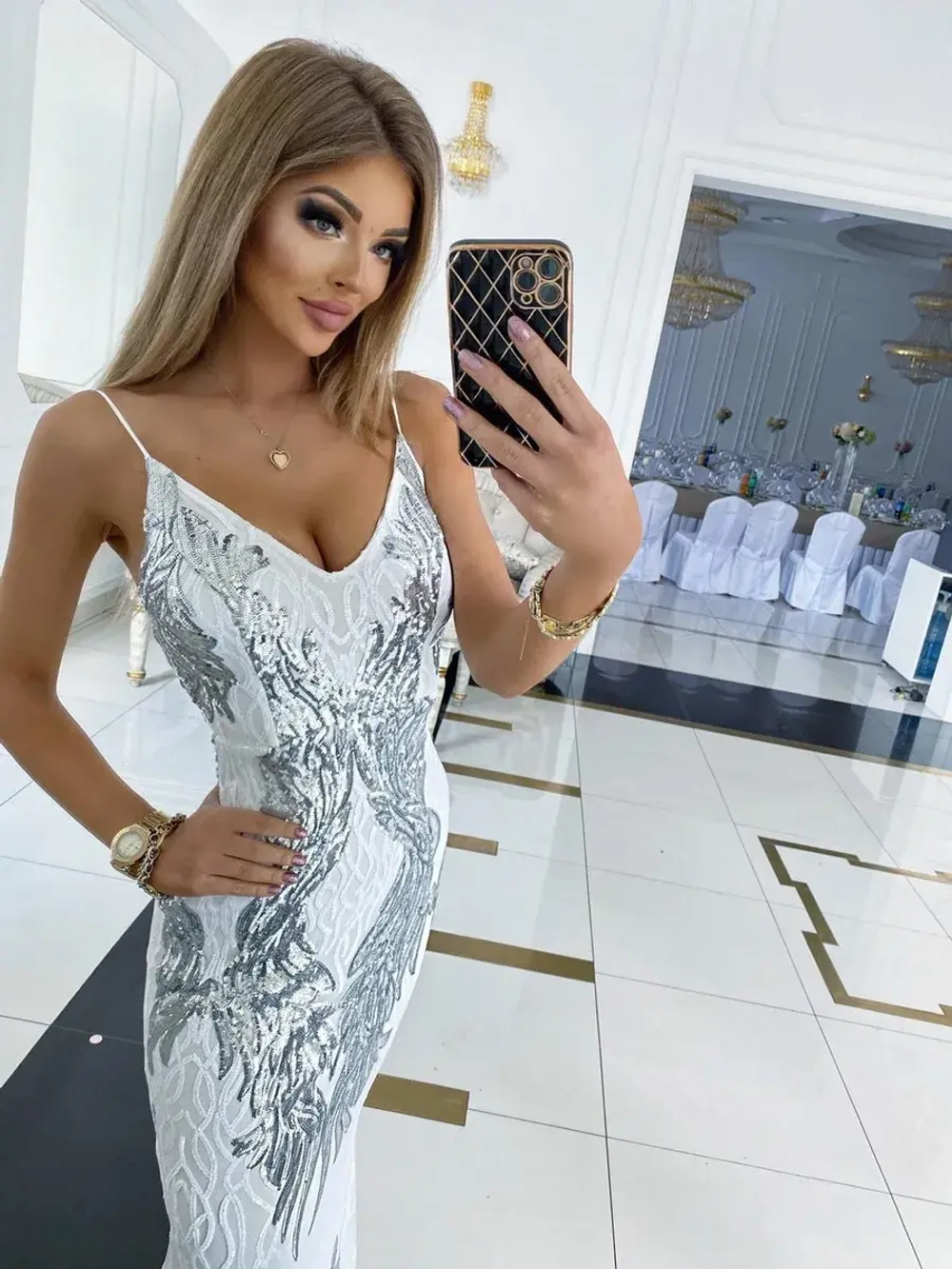 белое золотистое макси платье * габриэла *