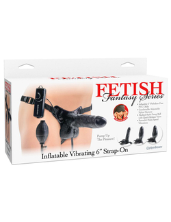 Черный страпон с ручным насосом Inflatable Vibrating 6