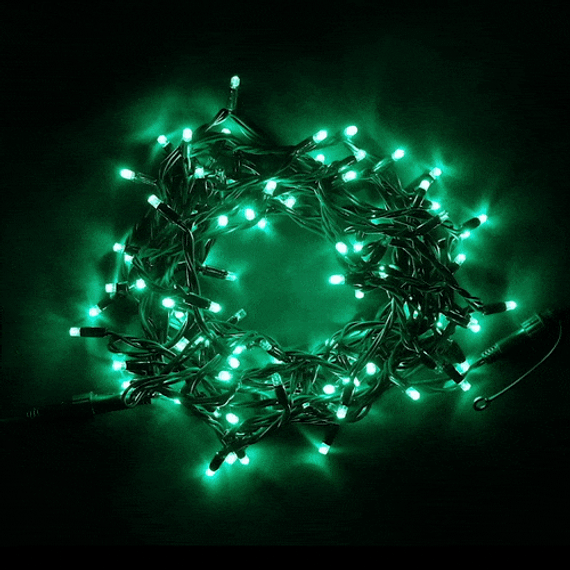 Светодиодная гирлянда Sealed мерцающая 10 м., 220V., 100 зеленых LED ламп, черный каучук, Beauty Led (LL100BL-1-2G)