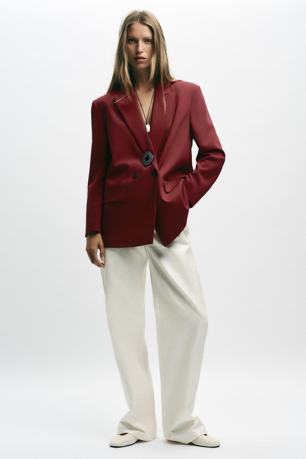 ZARA ДВУБОРТНЫЙ БЛЕЙЗЕР ОВЕРСАЙЗ, БУРГУНДИ