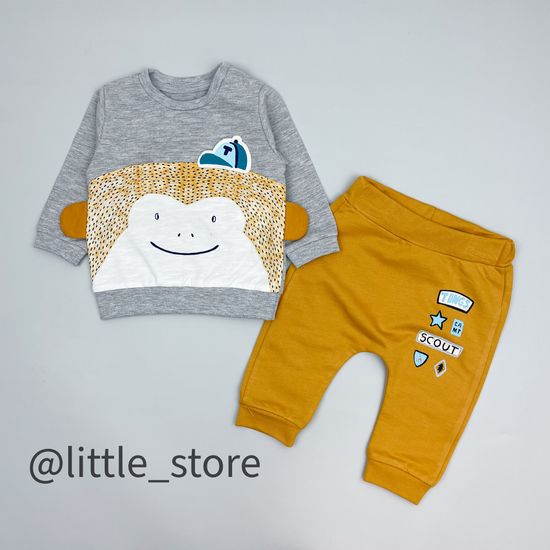 Комплект из футера "Обезьянка" серый/горчица