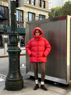 Пуховик Рокет миди красный