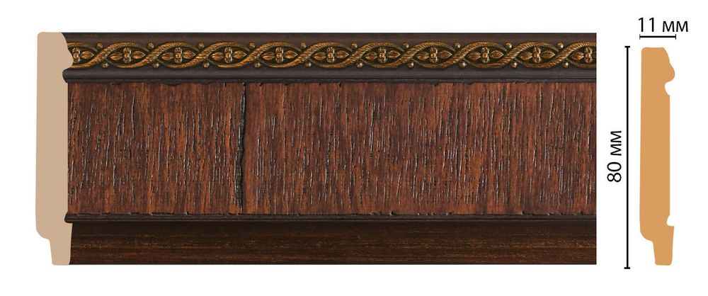 Плинтус напольный дюрополимер под дерево D144-2 80×11×2400 мм DecoMaster