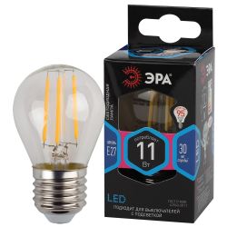 Лампа светодиодная ЭРА F-LED P45-11W-840-E27 11Вт филамент шар нейтральный белый свет Е27 | Филаментные декоративные