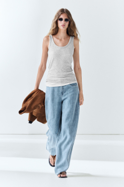 Massimo Dutti Двуслойный топ из 100% хлопка в рубчик, серый