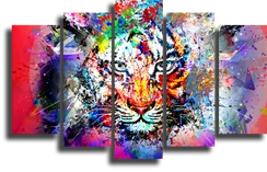Модульная картина "Тигр акварельными брызгами"