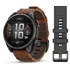 Умные часы GARMIN FENIX 8 PRO 47mm Amoled Sapphire Lens Titanium With Chestnut Leather Band Plus Pabble gray silicone