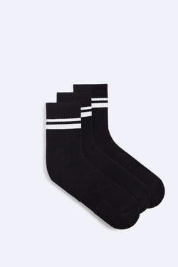 ZARA НАБОР ИЗ ТРЕХ ПАР НОСКОВ С ПОЛОСКАМИ, ЧЕРНЫЙ