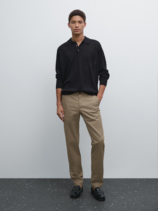 Massimo Dutti Зауженные брюки из хлопковой смесовой ткани, хаки