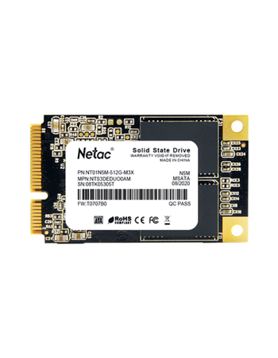 Ssd накопитель Netac SSD N5M 512GB mSATA SATAIII 3D NAND, R/W up to 540/490MB/s, TBW 280TB, 3y wty