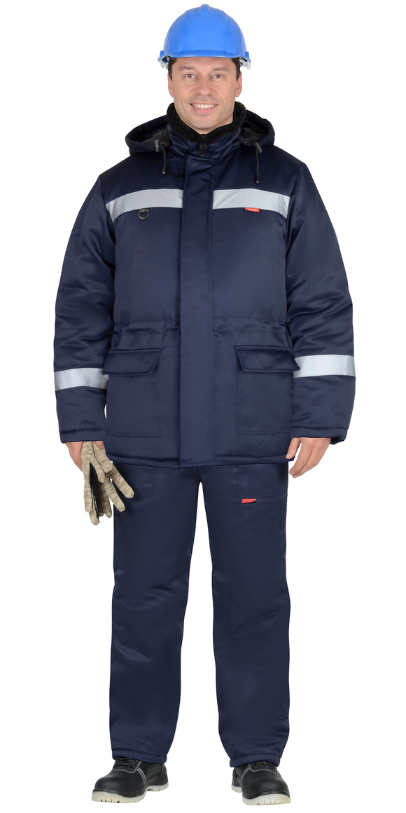 Куртка СИРИУС-БРИГАДИР зимняя, мех. ворот, капюшон, тёмно-синяя с СОП (утеплитель 600 гр)