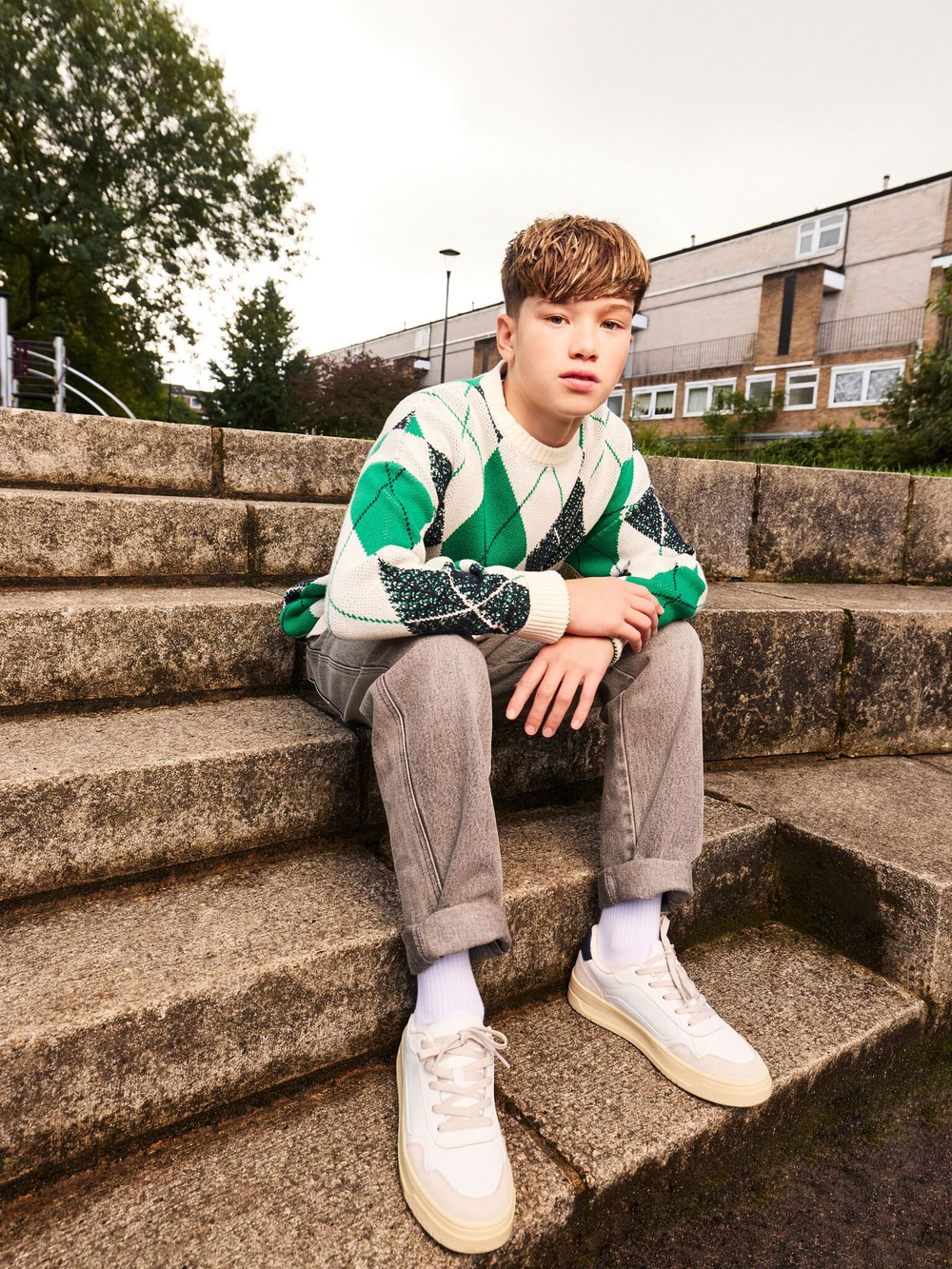 Джемпер для мальчика Next E27-910, Зеленый, Молочный