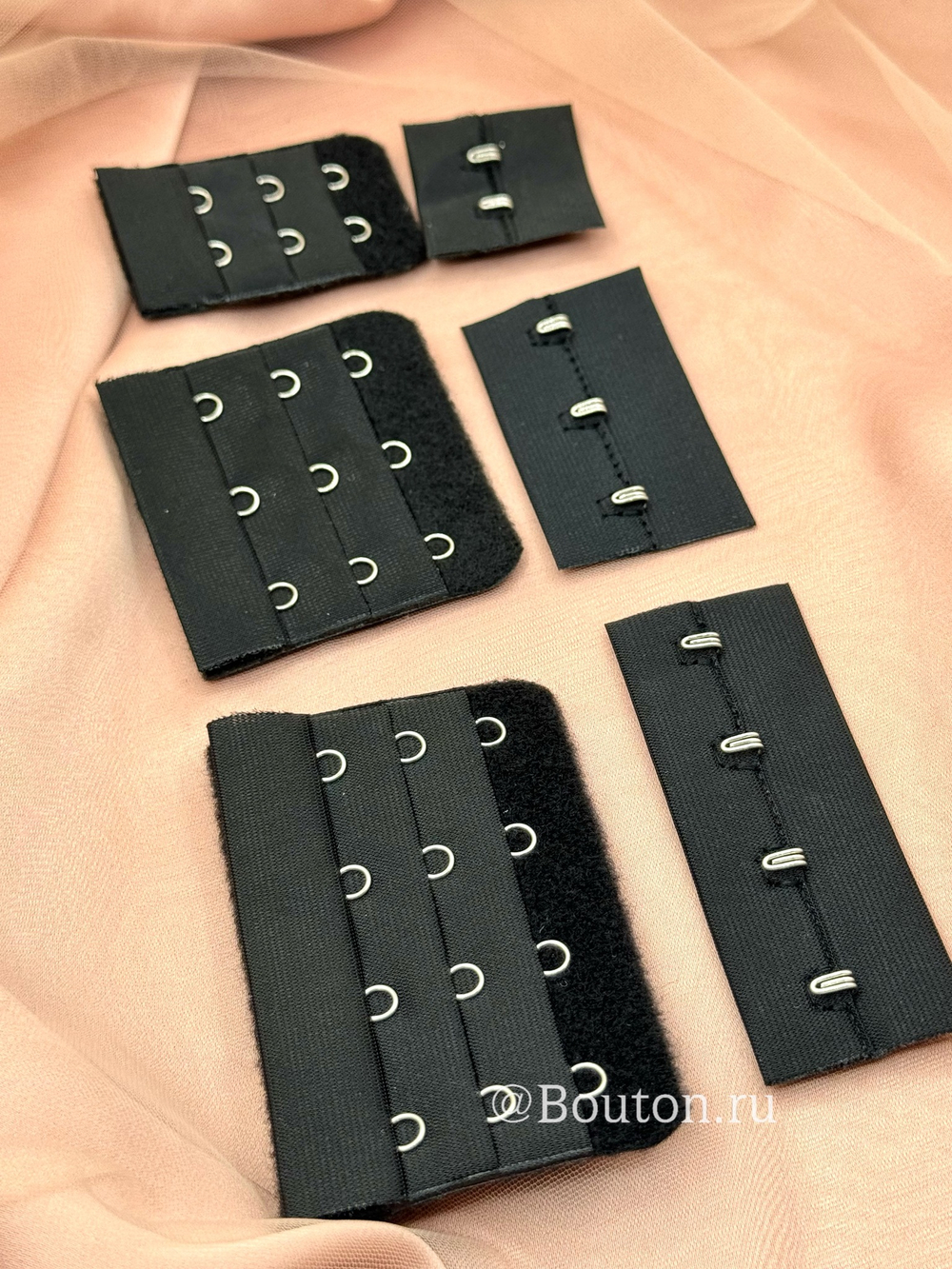 Застежка для бюстгальтера черная 4 ряда 12 петель 4 крючка 5х7,5 см