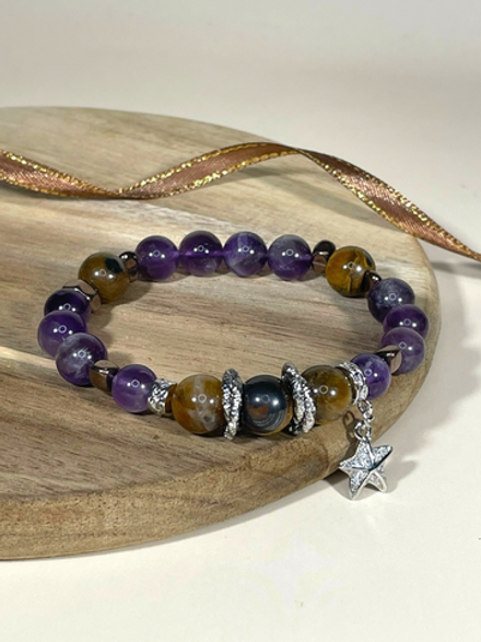 Браслет для Скорпионов, аметист, тигр глаз, гематит