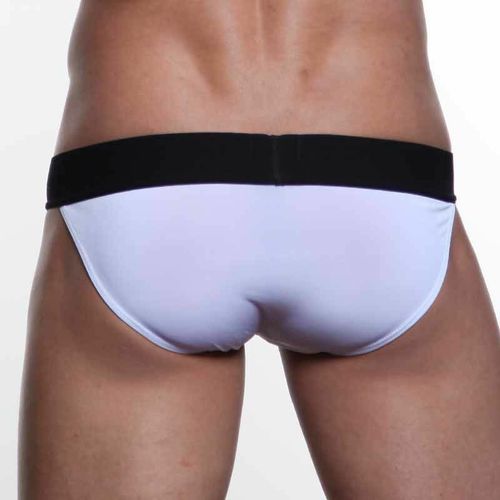 Мужские трусы танга белые с черной резинкой HOM Night Therapy Tanga Brief White