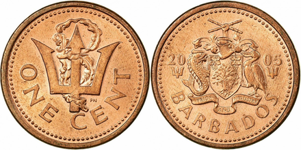 Барбадос 1 цент, 1992 - 2007 Трезубец UNC