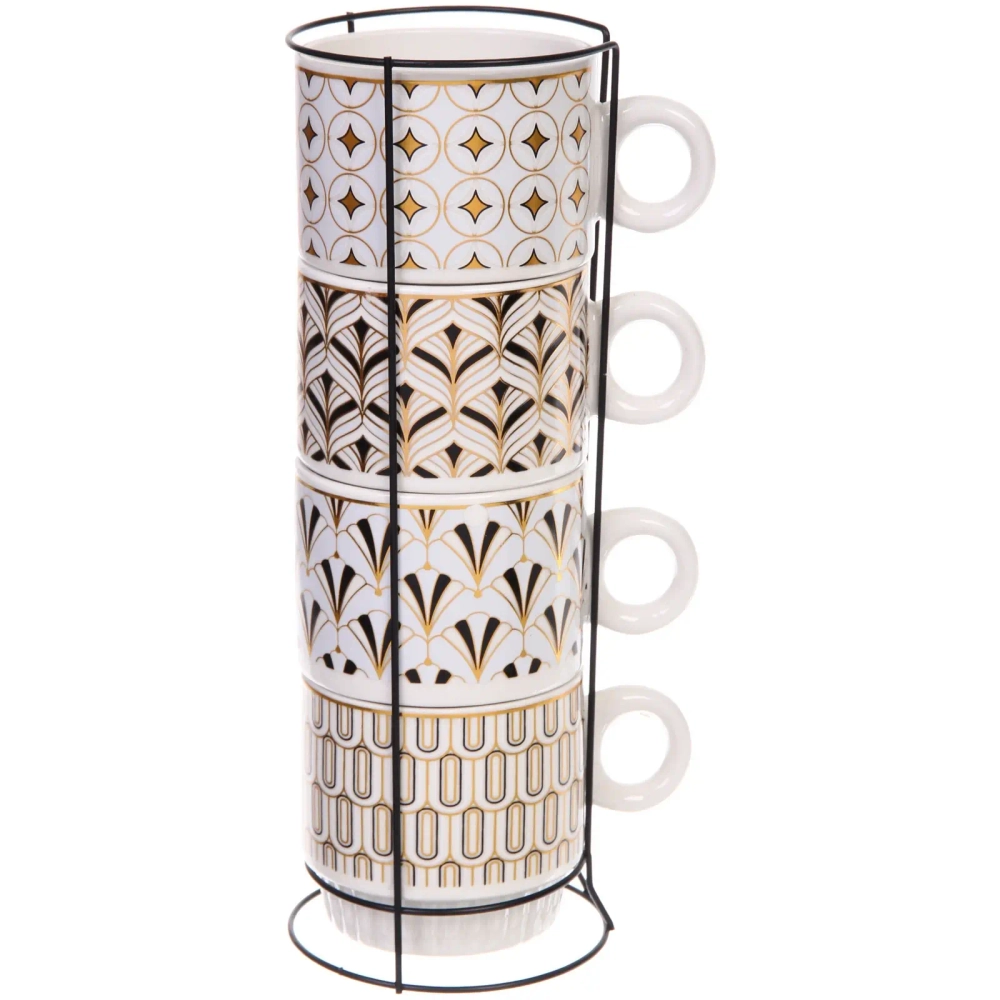 Набор кружек на стойке 280мл «Золотой узор», цвет золото с черным