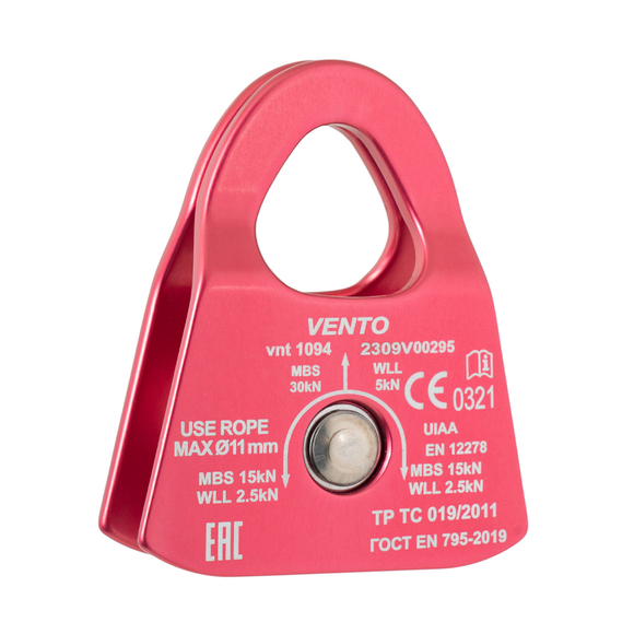 БЛОК-РОЛИК ОДИНАРНЫЙ VENTO СОЛО ДЮРАЛЬ С ПОДШИПНИКОМ (CE, UIAA)