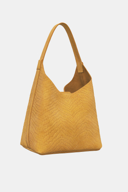 ZARA ПЛЕТЕНАЯ ЗАМШЕВАЯ СУМКА, ЖЕЛТЫЙ