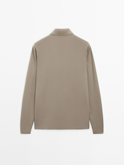 Massimo Dutti Рубашка-поло с длинными рукавами и застежкой-молнией, норка