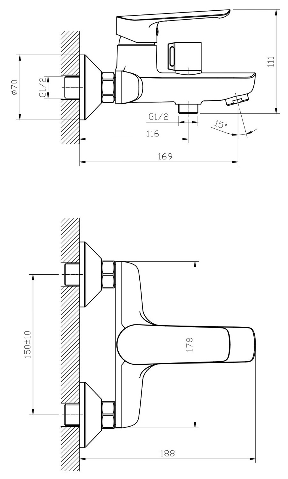 Смеситель ESKO "Lagos" для ванны, короткий излив, без акс., хром, арт. LG54