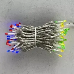 Светодиодная гирлянда 10 м., 3 батарейки типа D 4.5V, 100 разноцветных LED ламп, таймер, прозрачный провод, LTC (EST100-4W10-8M)