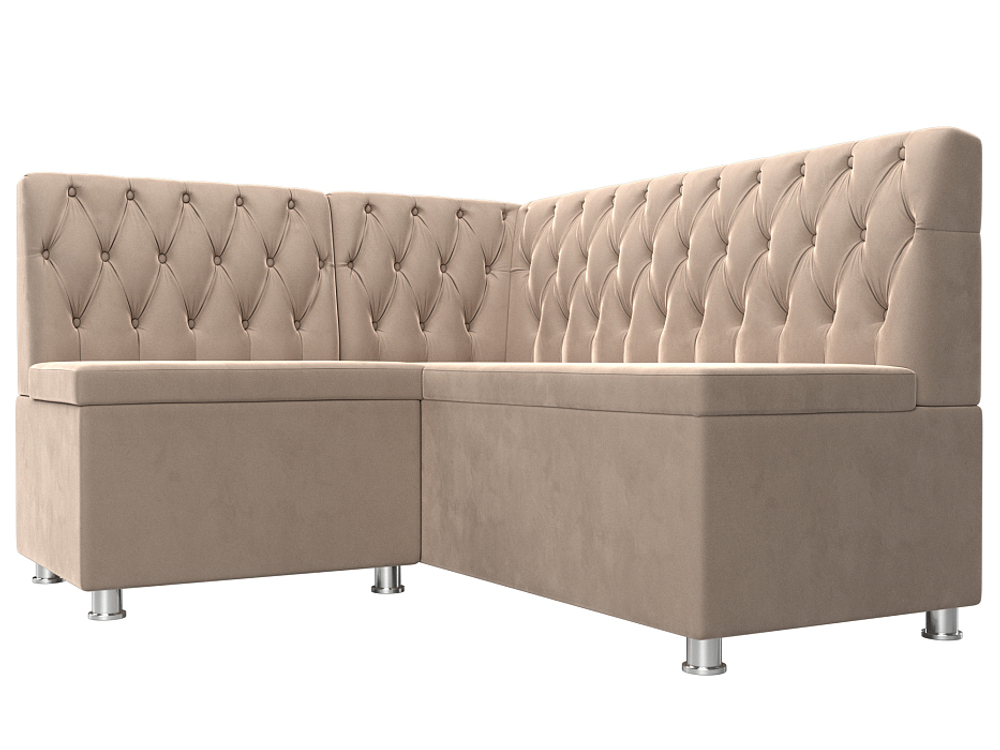 Диван кухонный угловой Мирта левый угол, Бежевый, Велюр, 107586L