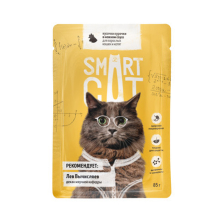 Smart Cat 85г пауч Влажный корм для взрослых кошек и котят Курочка (соус)