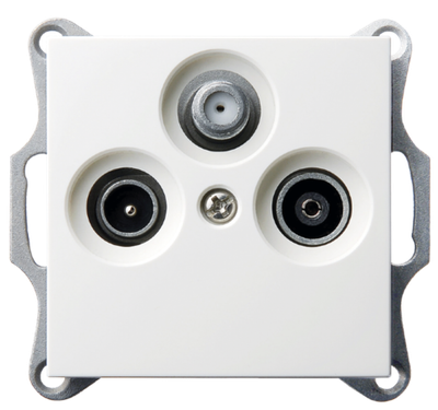 Розетка TV+FM+SAT Φ9.5mm оконечная с накладкой, цвет белый глянцевый